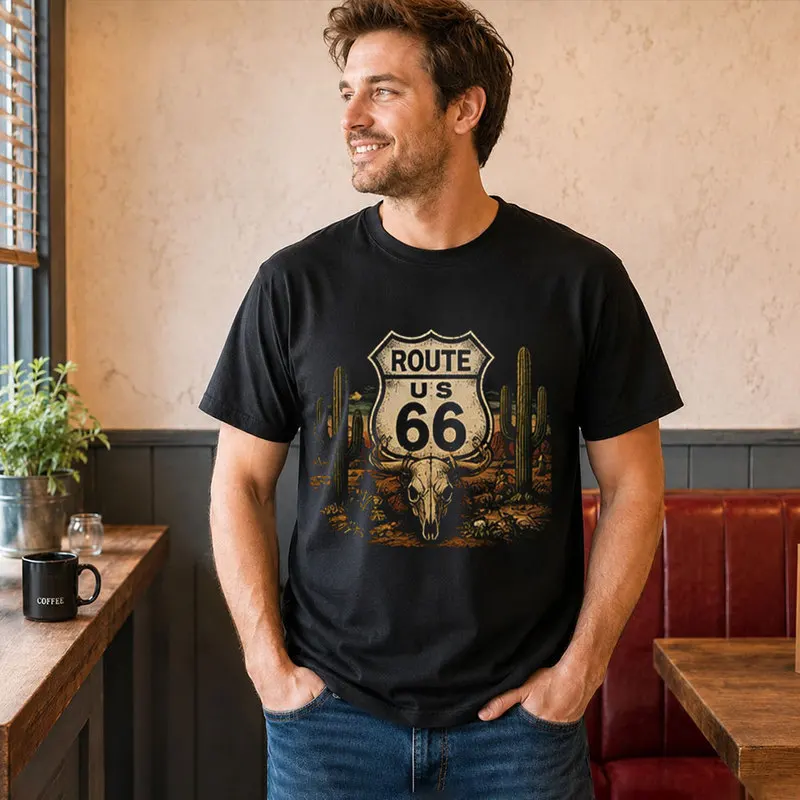 Vintage Retro Mother Road Route 66 Graphic T Shirt Classic American Highway Road Trip Gift Americana Biker Travel Unisex Tee