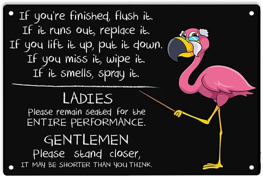 1p,ERMUHEY Pink Flamingo Bathroom Rules Sign Metal Tin Signs, Bathroom Rules Poster for Home Office Bedroom Cafes Bars Pub Man C
