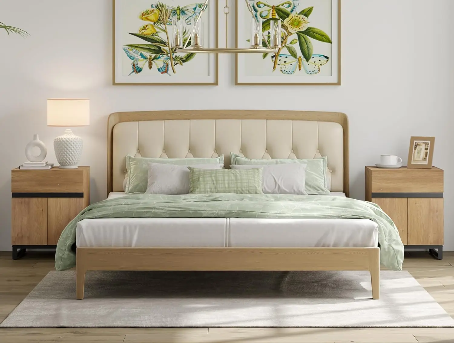 Cômoda de 94,5 polegadas com 6 gavetas, 2 mesinhas de cabeceira com gaveta e armário para quarto, conjunto de móveis de quarto, carvalho