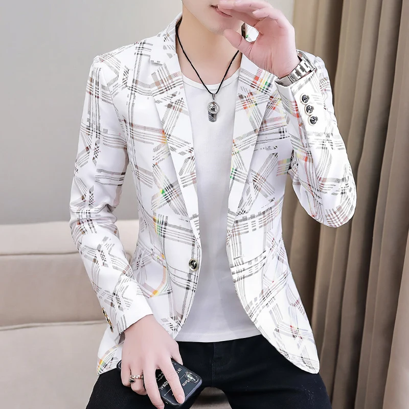 

Men's small suit Korean-style slimming, fashionable and cool top, checked casual single suit, trendy spring and autumn formal ja