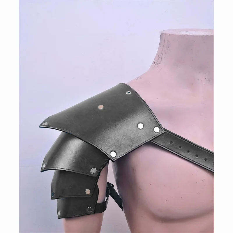 Medieval Viking Knight Gladiator Shoulder Guards Armor Pirate Cosplay Costume Steampunk PU Leather Harness Pauldron Men Women view 6