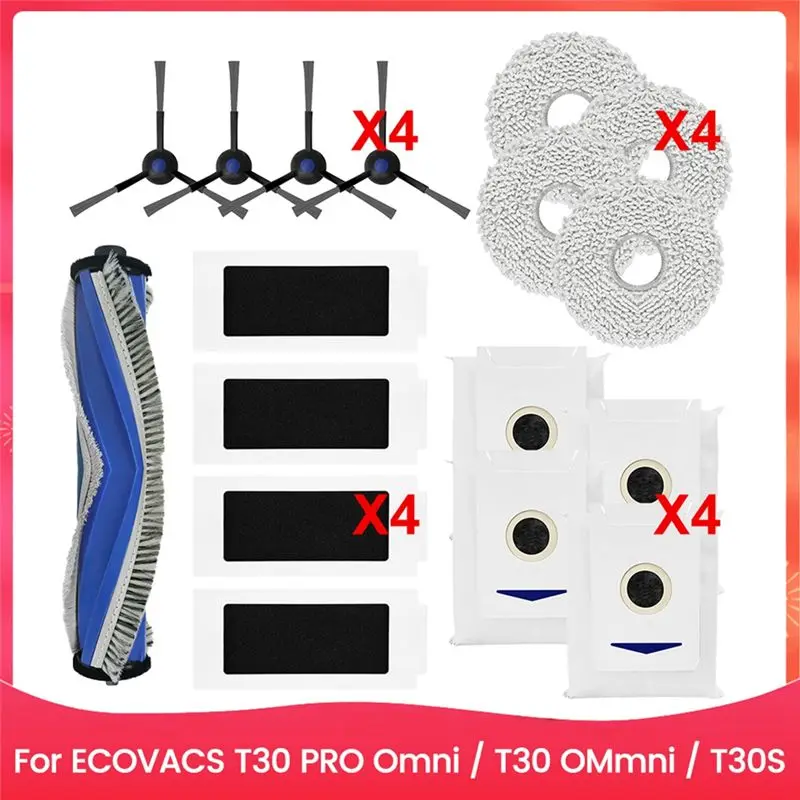 

TAIGH-For Ecovacs T30 PRO Omni / T30 Ommni / T30S Series Vacuum Main/Side Brush HEPA Filter Dust Bag Replacement Accessories