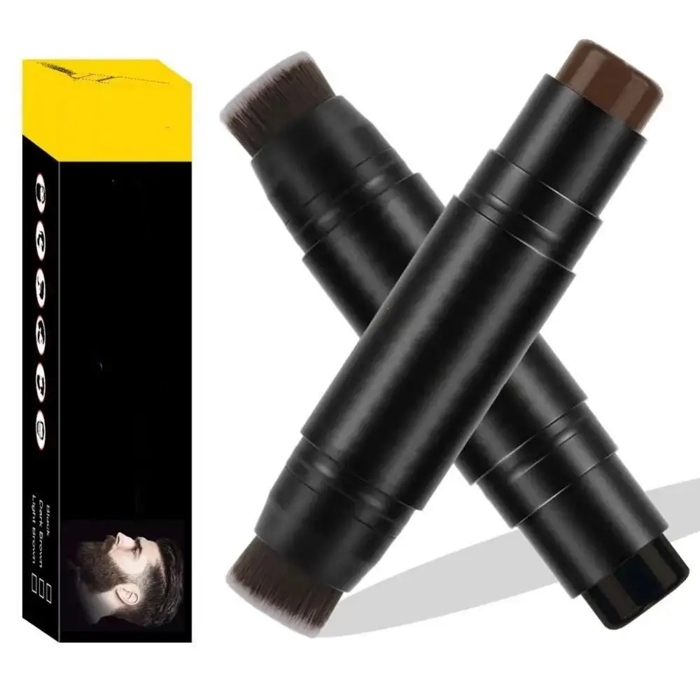 Waterproof Beard Pencil Filler Moustache Coloring Powder and Brush 2 in 1 Beard Filling Stamp Kit Beard Brush Enhancer Natural