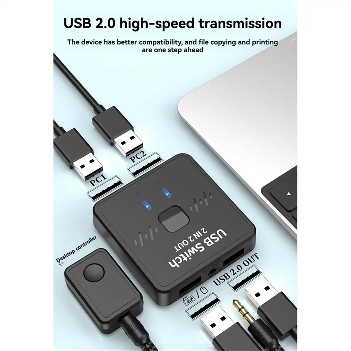 DT81 USB Printer Sharer 2-in 2-Out Printer Sharing Device USB Splitter Hub Converter for Keyboard Mouse USB Drive Switch