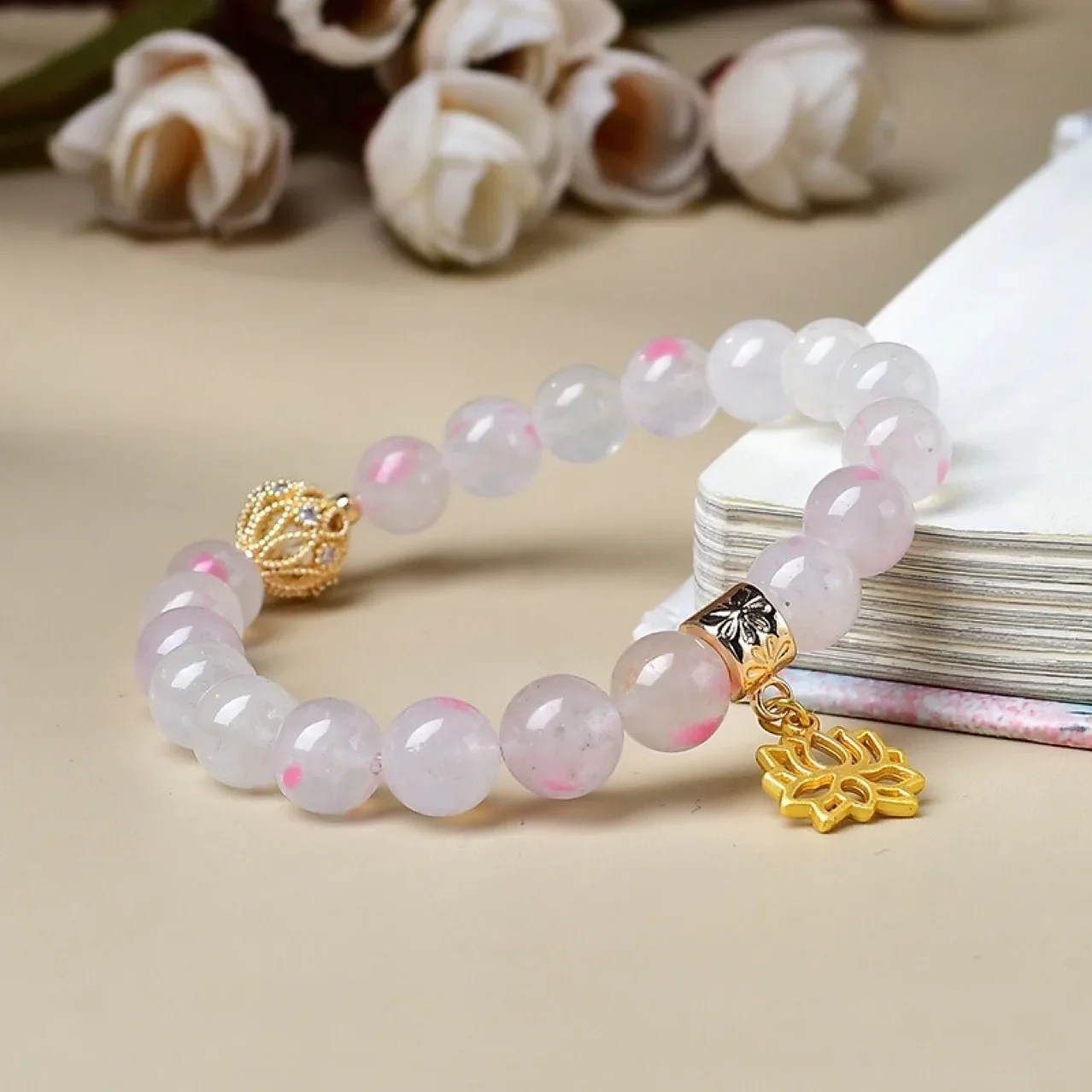 

Cherry Blossom Rain Crystal Transshipment Ball Lotus Bracelet Ladies Light Luxury Fashion Lucky Bracelet, Girl Gift