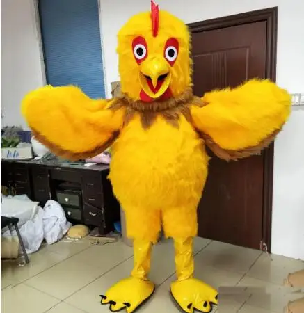 Costume de mascotte de coq jaune pour adulte, robe de paupières en peluche, mascotte de dessin animé, Halloween, Noël, nouveau