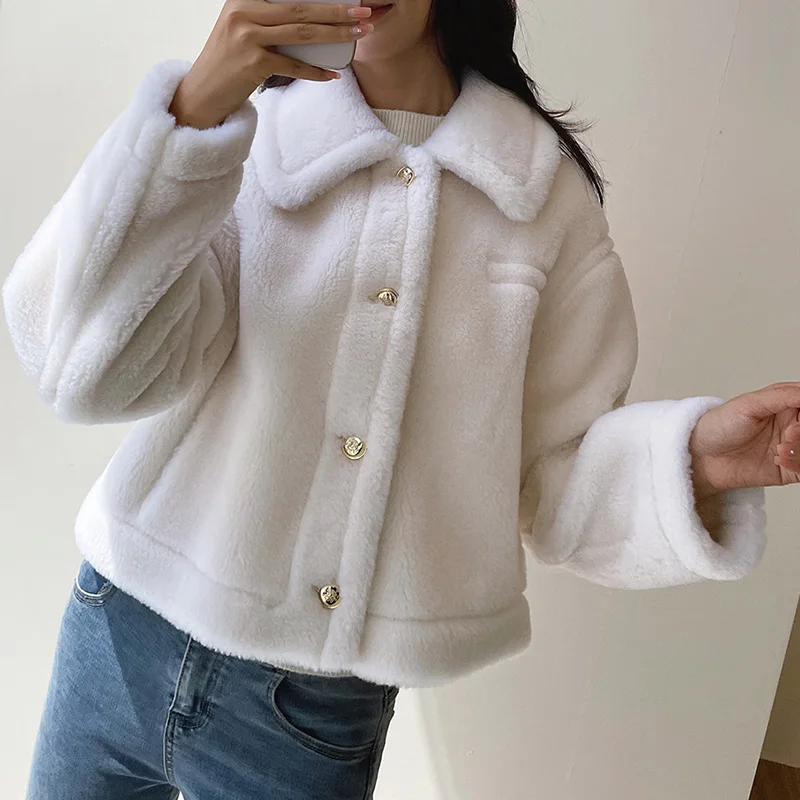 

Winter Real Wool Teddy Short Coat 2024 Fashion Jackets Natural Fur Long Sleeve jacket FY6324