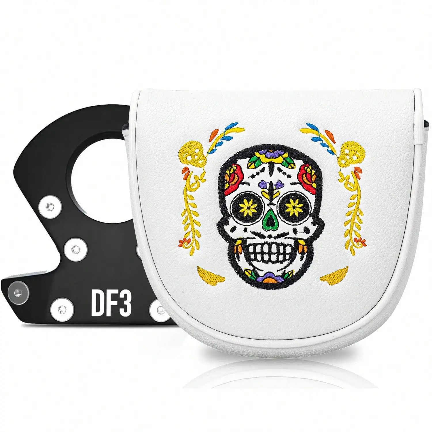 1 funda para cabeza de palo de golf DF3 - Estilo maquillaje de cómedia - Funda de PU resistente con forro suave y diseño de dibujos animados (compatible con el modelo DF3 Putter) para uso diario