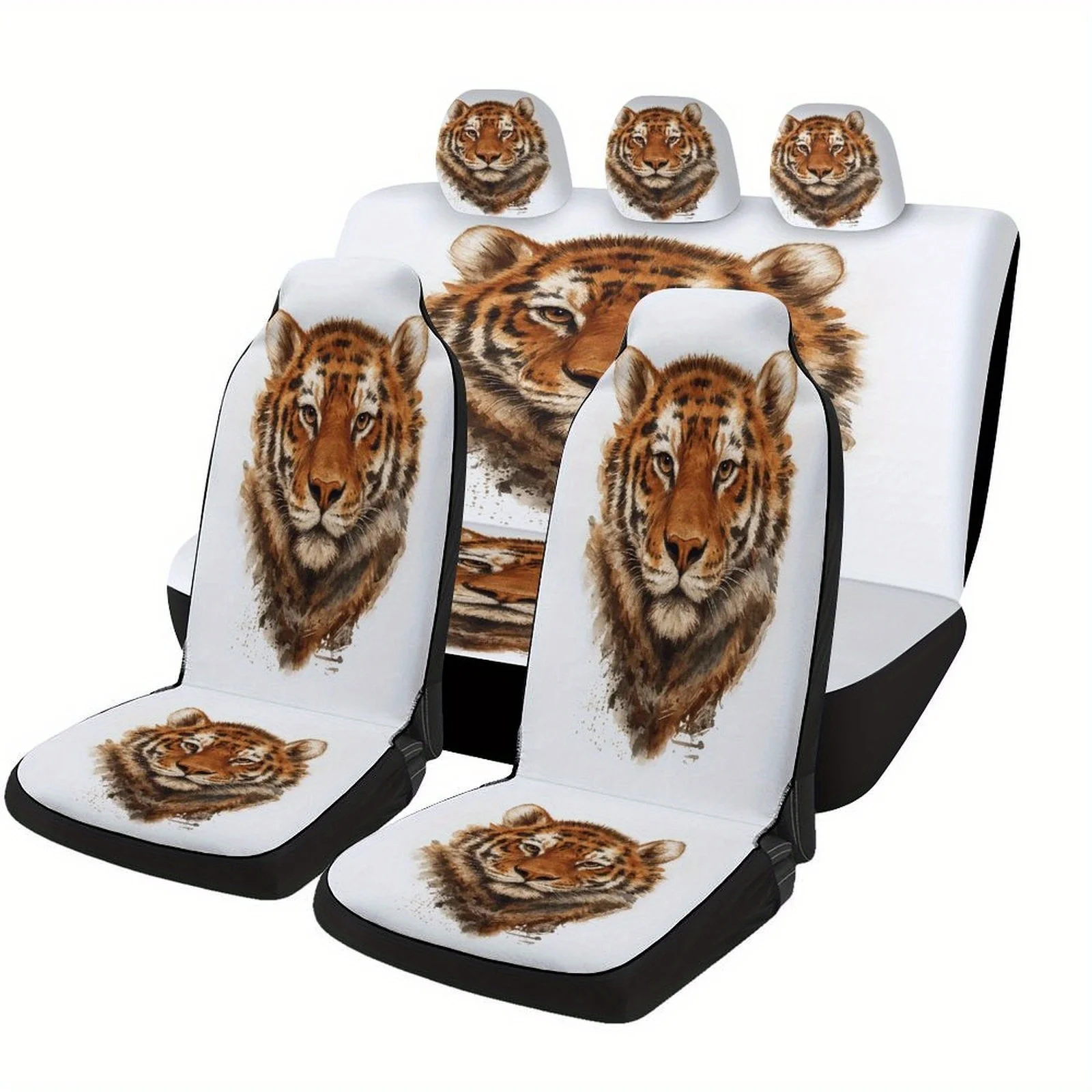 Tiger Portrait Themed Car Seat Covers Set For Most Cars, Fashionable Comfortable Decorative Car Seat Protector Covers Full Set,