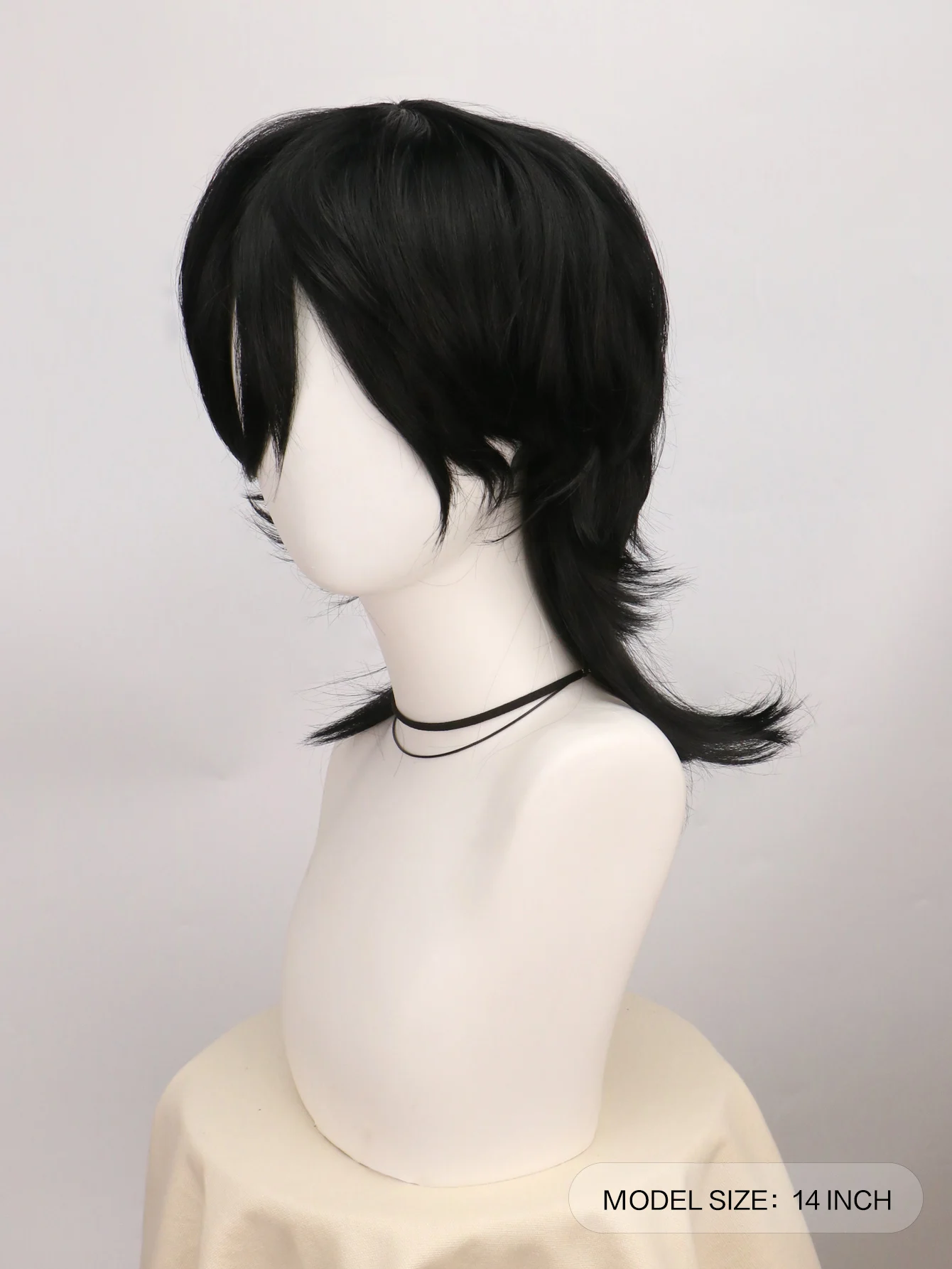 黒ウィッグ男性用木綿ミディアムストレートアニメウィッグ前髪付き合成ウィッグハロウィンコスチュームコスプレアニメパーティー用