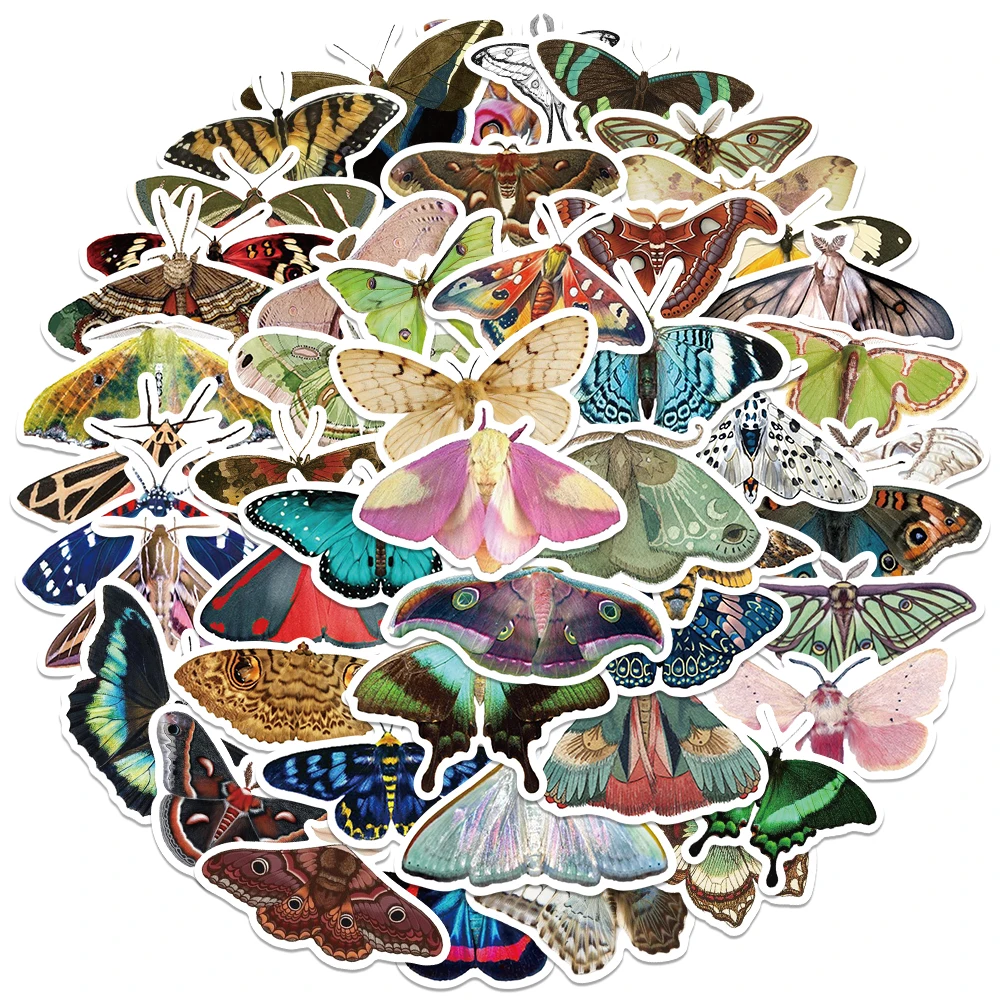 50pcs Vintage Cartoon Aesthetic Moth Stickers Water Bottle Stickers Laptop Luggage Notebook Phone Waterproof Vinyl Decals