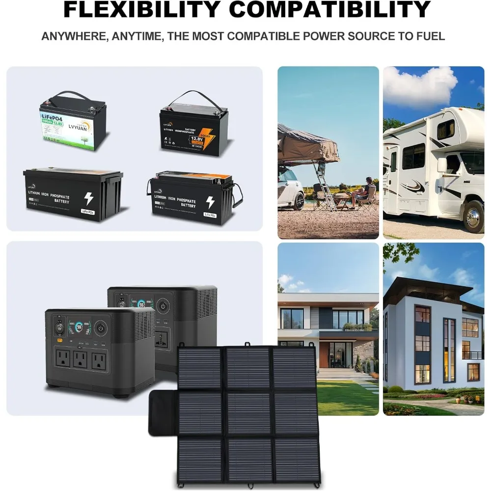 発電機用折りたたみ式300Wソーラーチャージャー、IP65、オフグリッドキャンプ、ハイキング、家庭用非常用電源に最適