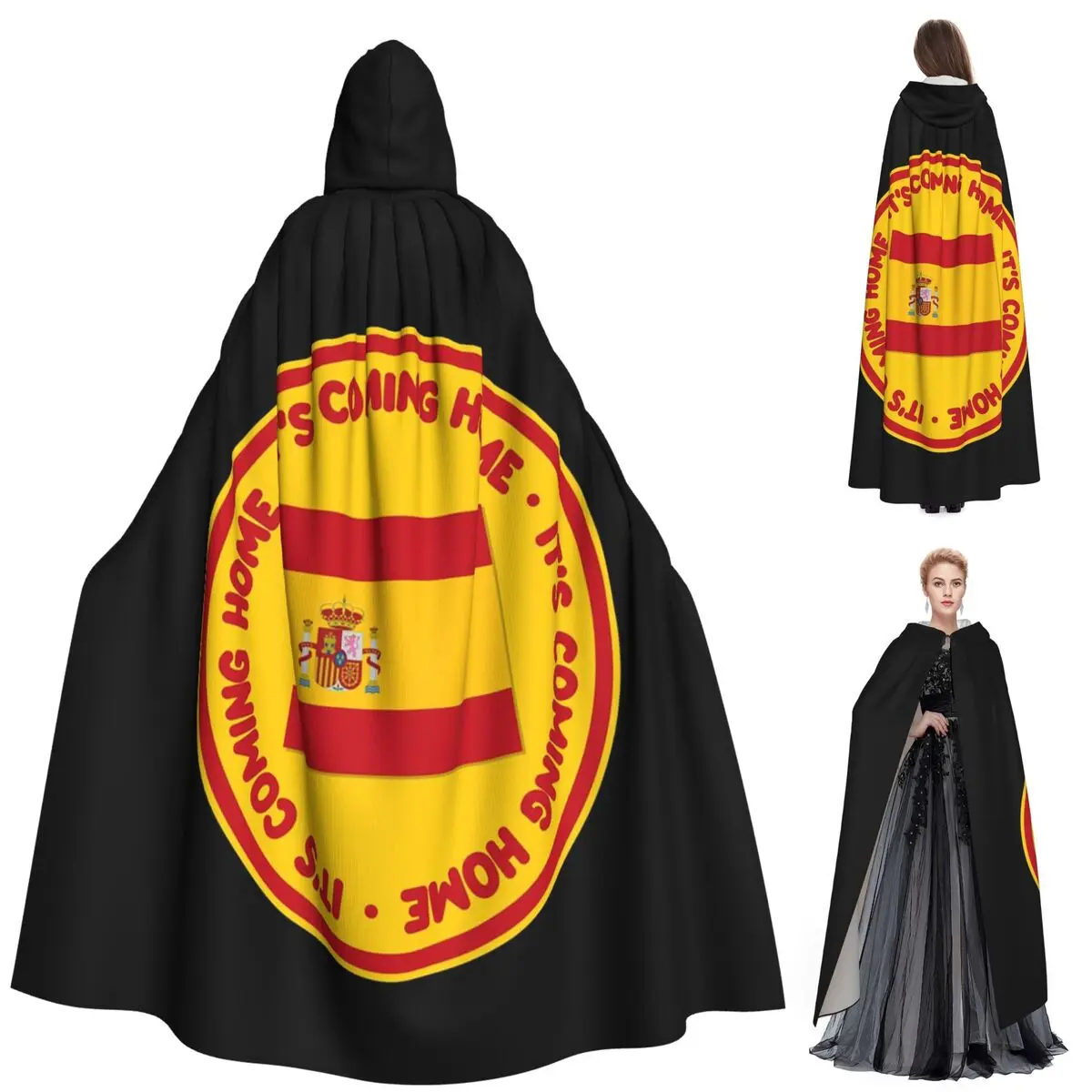 

It's Coming Home Spain Flag Long Hooded Cloak Witch Medieval Costume Cosplay Cape HalloweenParty Adult Unisex