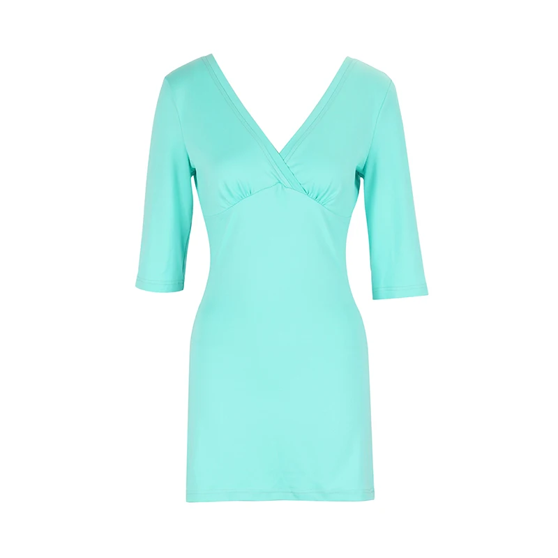 Damen-Minikleid mit V-Ausschnitt, einfarbig, sexy, figurbetont, langärmelig, elegantes Herbst-Partykleid, lässige Mode, Basic für den Alltag. – Detail 11