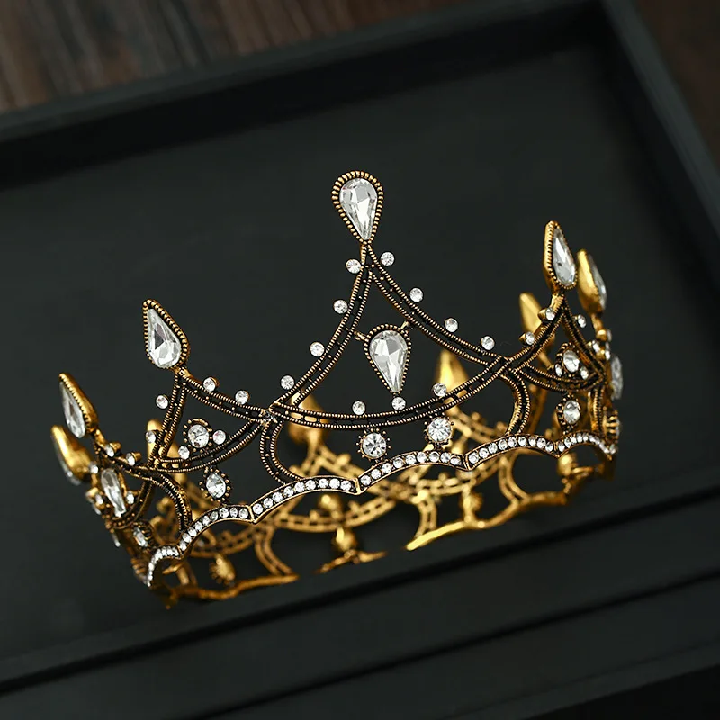 Baroque Crystal Round Crown Tiara Party Rhinestone Prom Diadem Crown For Women Bridal Wedding Hair Accessories Jewelry Crown