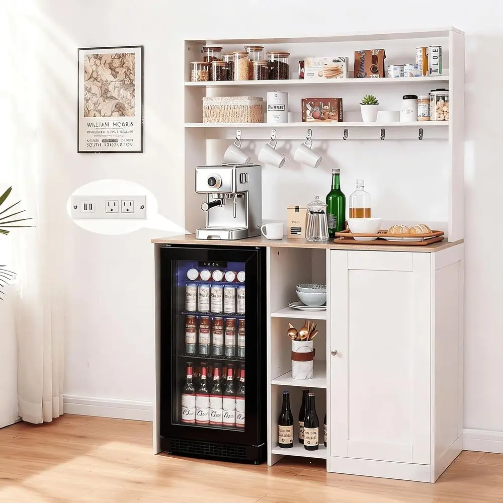 

Compact Power Outlet Cabinet with Coffee Bar, Wine Storage, and Home Bar for Kitchen, Dorm, Living Room