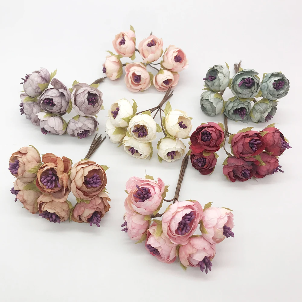 Stamen Rose Flores DIY Gift Box Scrapbook Wedding Decor Garland Home Decor Artificial Flower Cheap outdoor decor