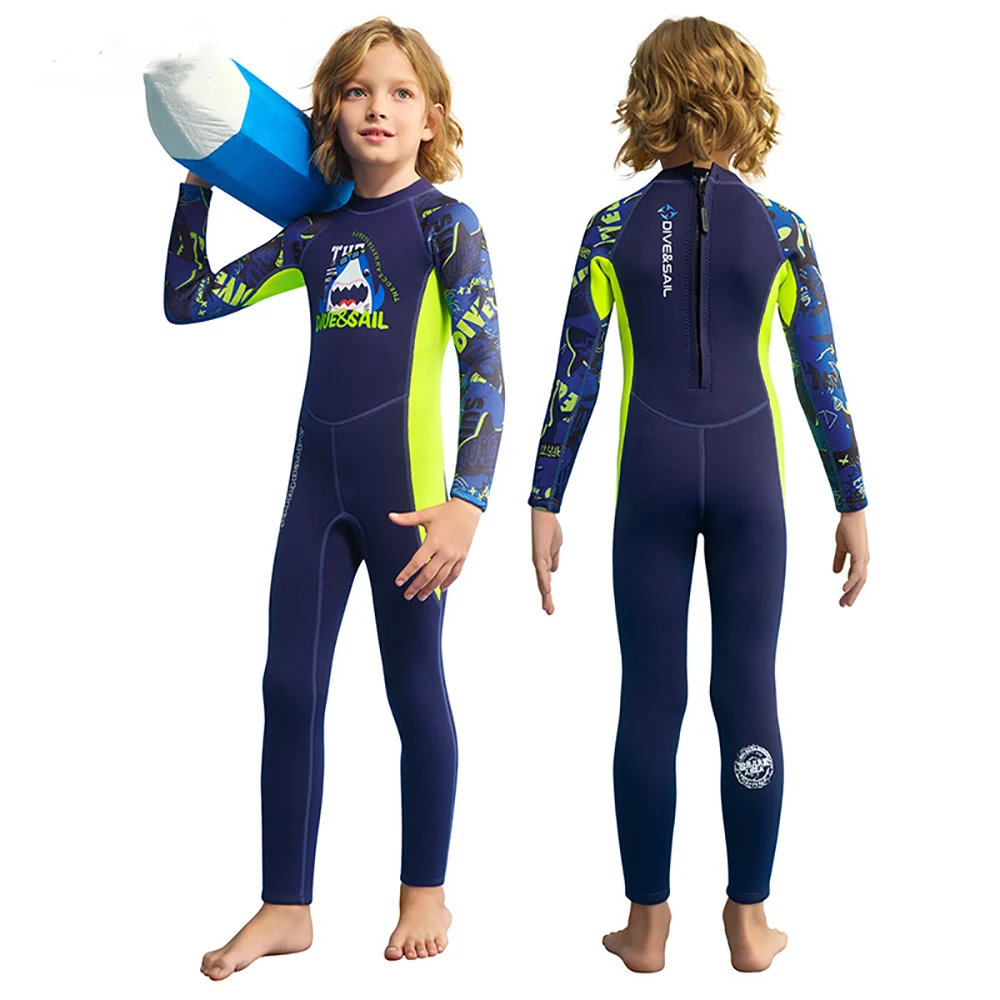 New Boys Girls Swimsuit 2.5/1.5MM Neoprene Thick Wetsuit Long Sleeve Diving Surf Suit Jellyfish Clothes Swimwear for Water Sport