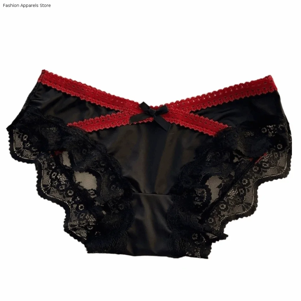 Underpants Low Waist Lace Briefs Mesh Sweet Ice Silk Panties French Style Underwear Satin Silk Briefs Girls Underwear