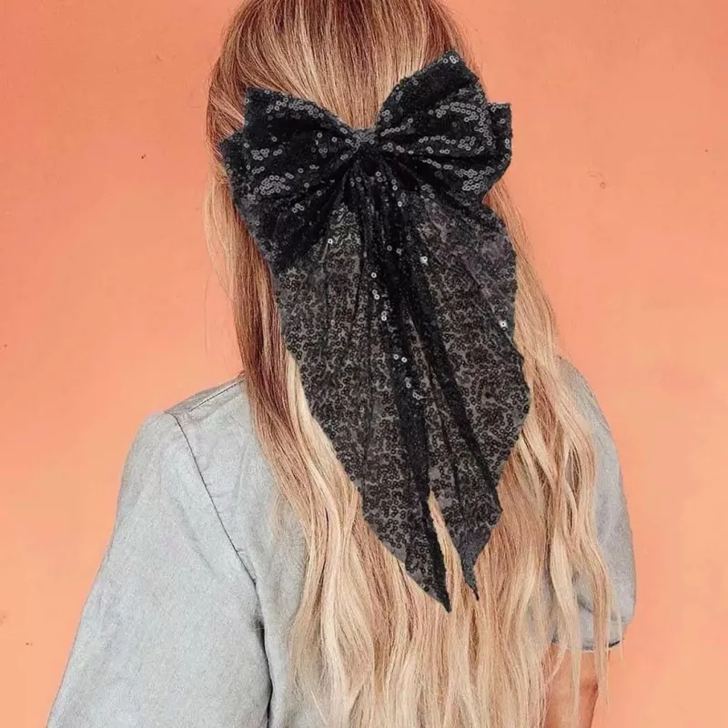 Pailletten-Haarnadel mit doppellagiger Netz-Schleife, niedlicher Haarschmuck für Frauen – Detail 3