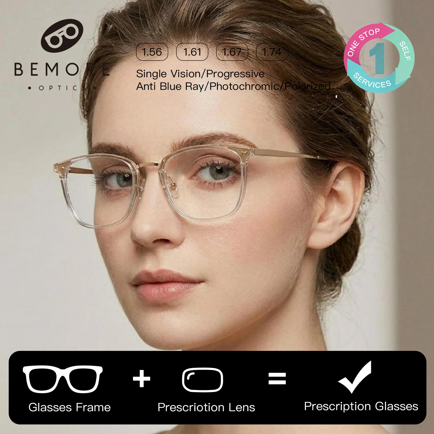 

Очки BEMORE Square Acetate для мужчин с защитой от синего света, антибликовым покрытием и фотохромными линзами для коррекции пресбиопии