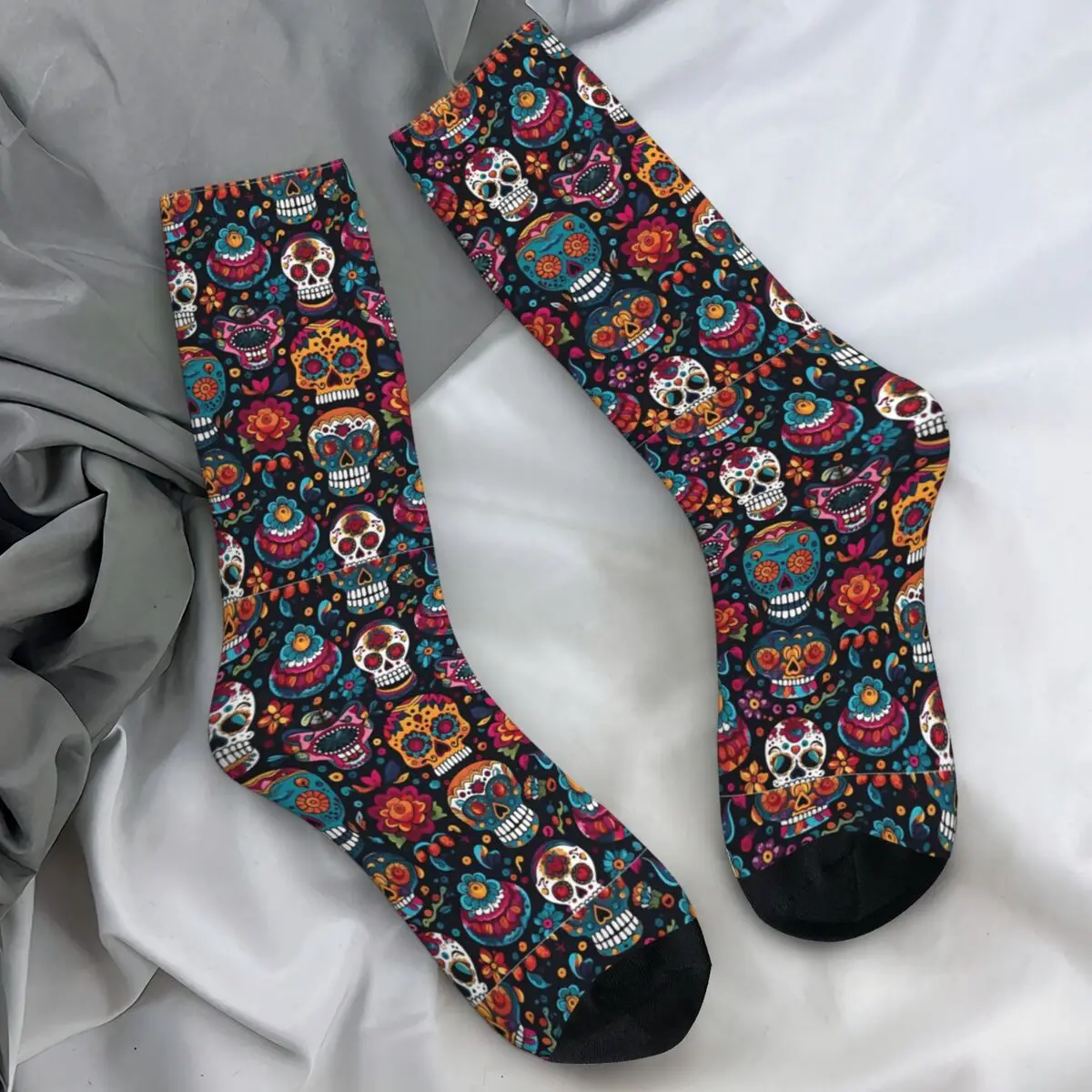 Day Of The Dead Stockings Colorful Sugar Skull and Flower Patterns Festive Celebration Socks Spring Anti-Slip Socks Couple Socks