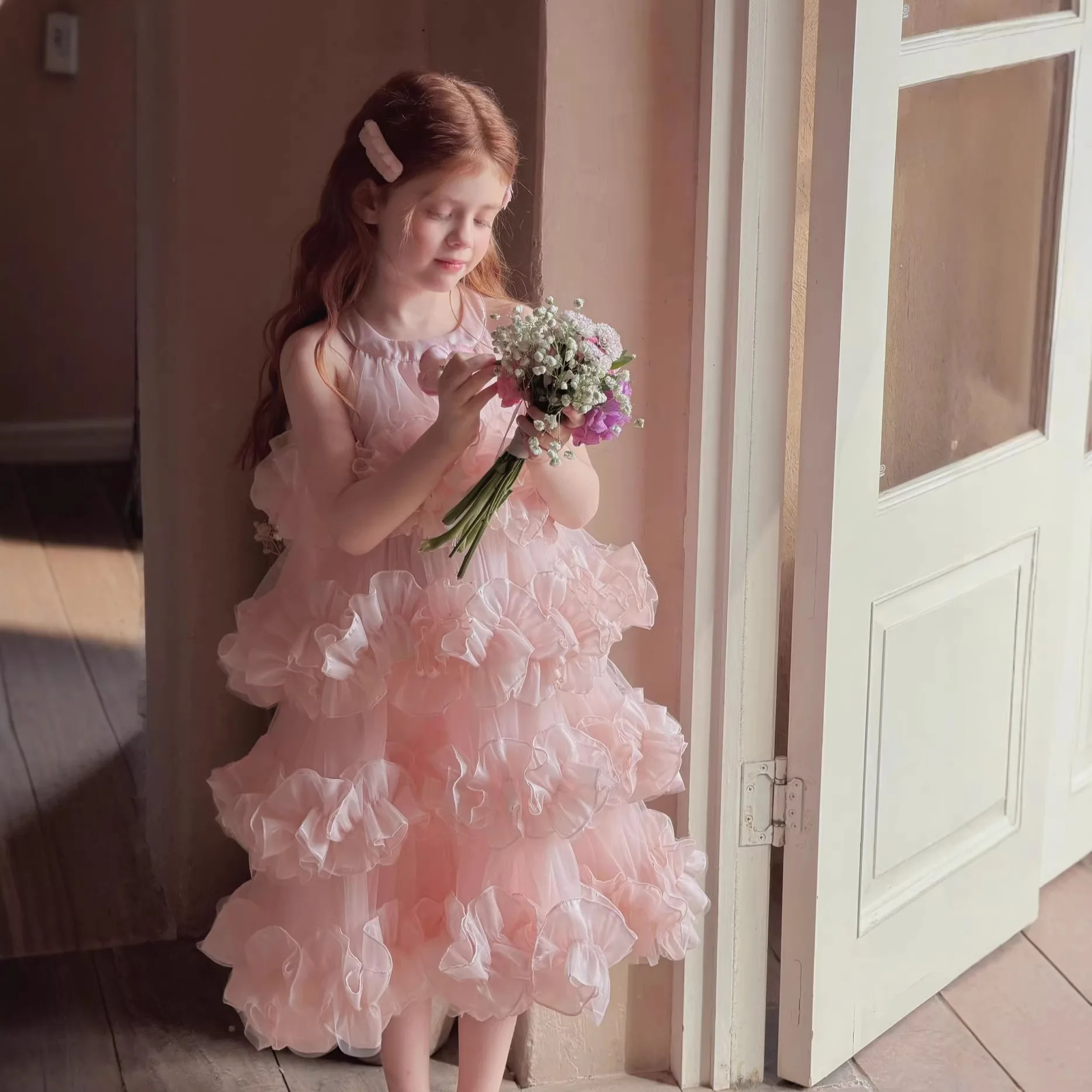 Children's clothing girl dress 2026 spring/summer new beautiful and fashionable floral layered skirt