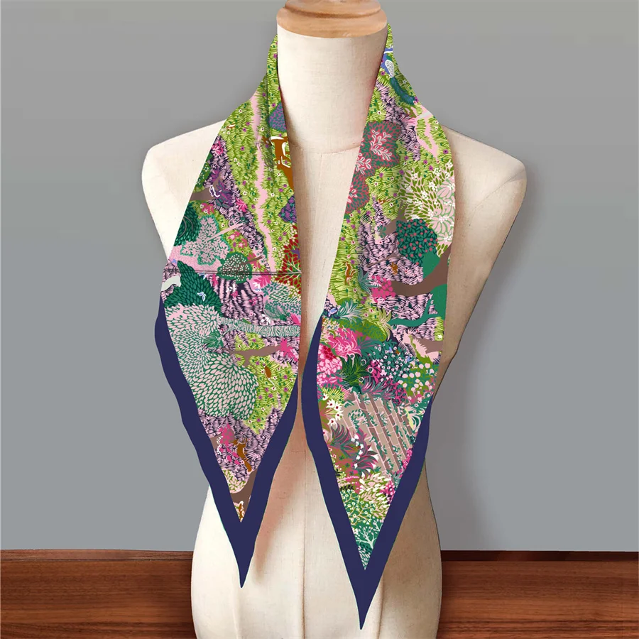Diamant Schal Dschungel Print Marke Seide Schals Wraps Frauen Luxus Bandana Stirnband Dame Hijabs Foulards Halstuch Schals – Detail 3