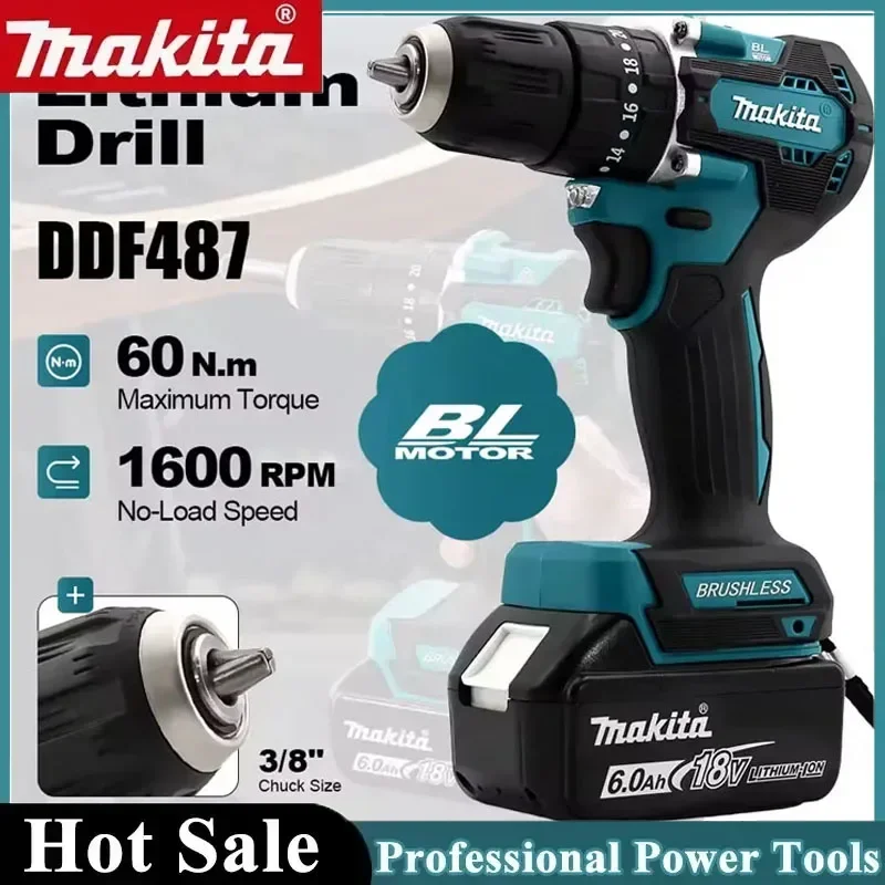 

Аккумуляторная ударная дрель-шуруповерт Makita DDF487 с бесщеточным двигателем, высоким крутящим моментом, для батареи 18В