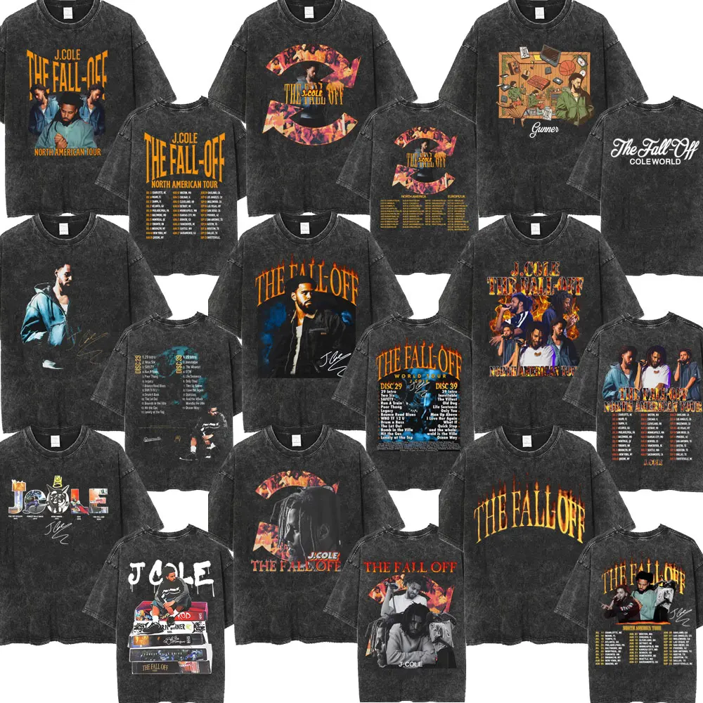 J Cole The Fall Off New Album 2026 World Tour T Shirt Men Women Fashion Vintage Washed T-shirts Cotton Casual Oversized T Shirts