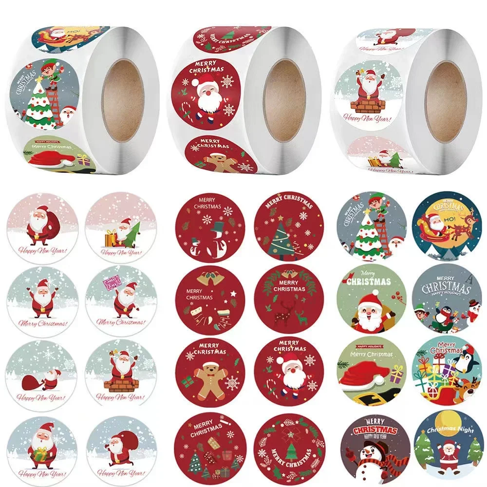 500Pcs Merry Christmas Stickers Christmas Theme Seal Labels Stickers For Gift DIY Baking Package Envelope Stationery Decoration