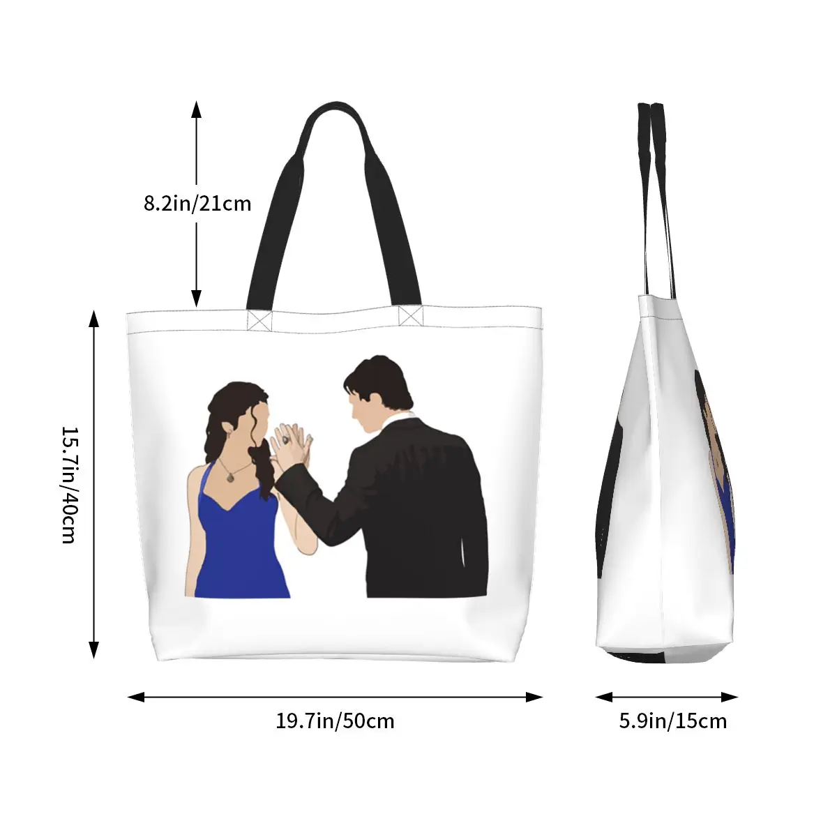 The Vampire Diaries Damon Salvatore And Elena Shopping Tote Bag Canvas Shoulder Bags Shopper Grocery Handbag for Women