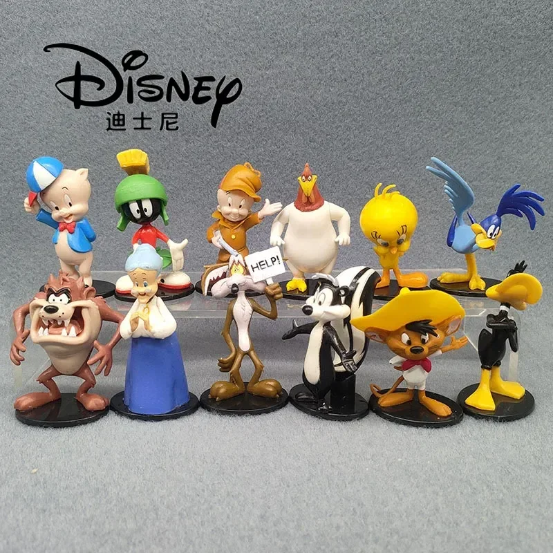 Disney 12pcs/set Cute Looney Tunes Bugs Bunny Cartoon Model Toy Animals Ornament Doll Pvc Ornament Decoration Figurien Gifts