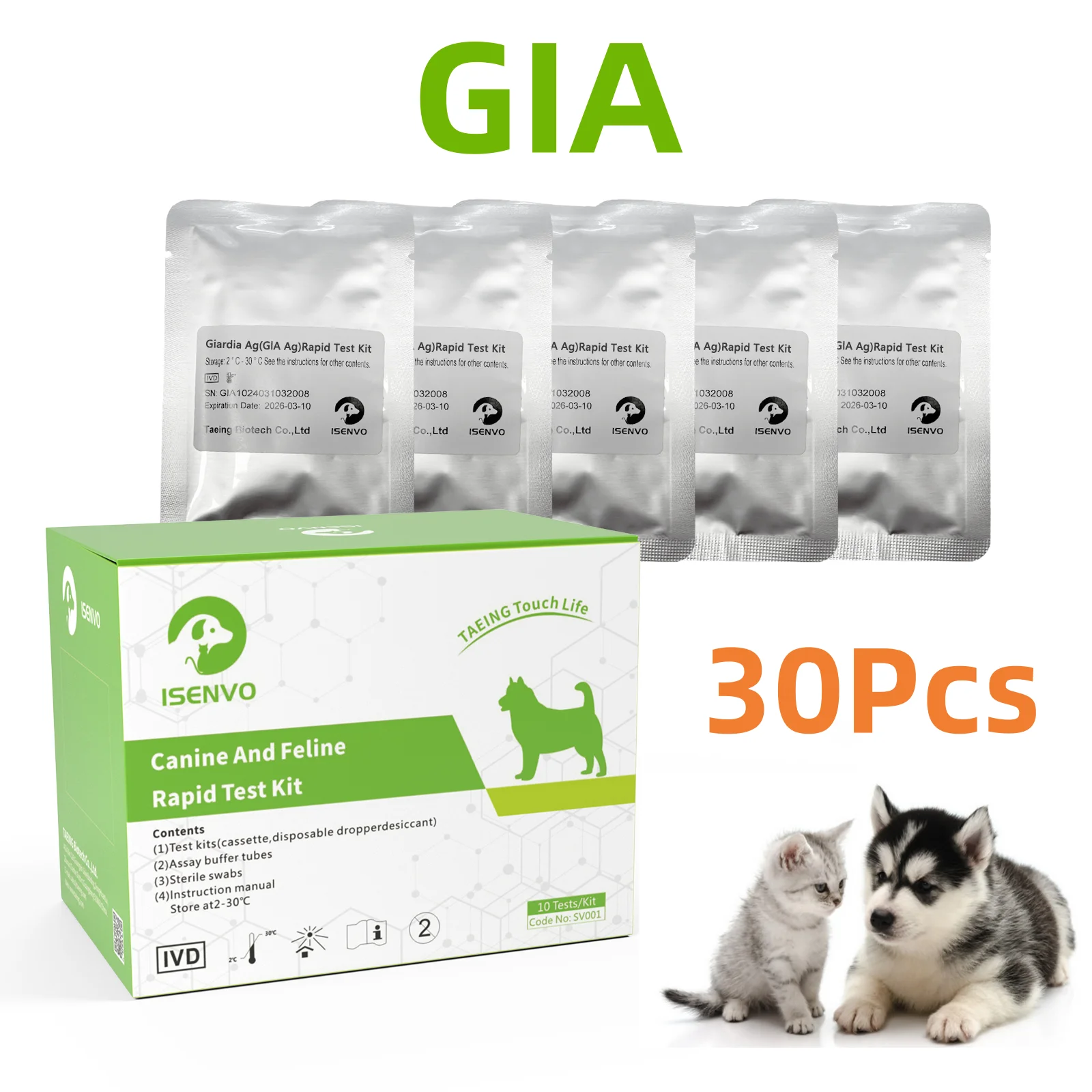 30Pcs GIA - Canine & Feline GIARDIA Rapid Detection Home Health Test Kit for Dogs & Cats