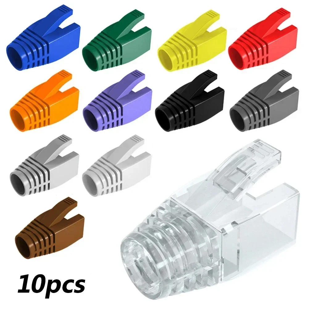 10Pcs RJ45 Caps Cat6a Cat7 RJ45 Network Ethernet Cable Connectors Cover Cat 7 Colorful TPU Boots Sheath Protective Sleeve