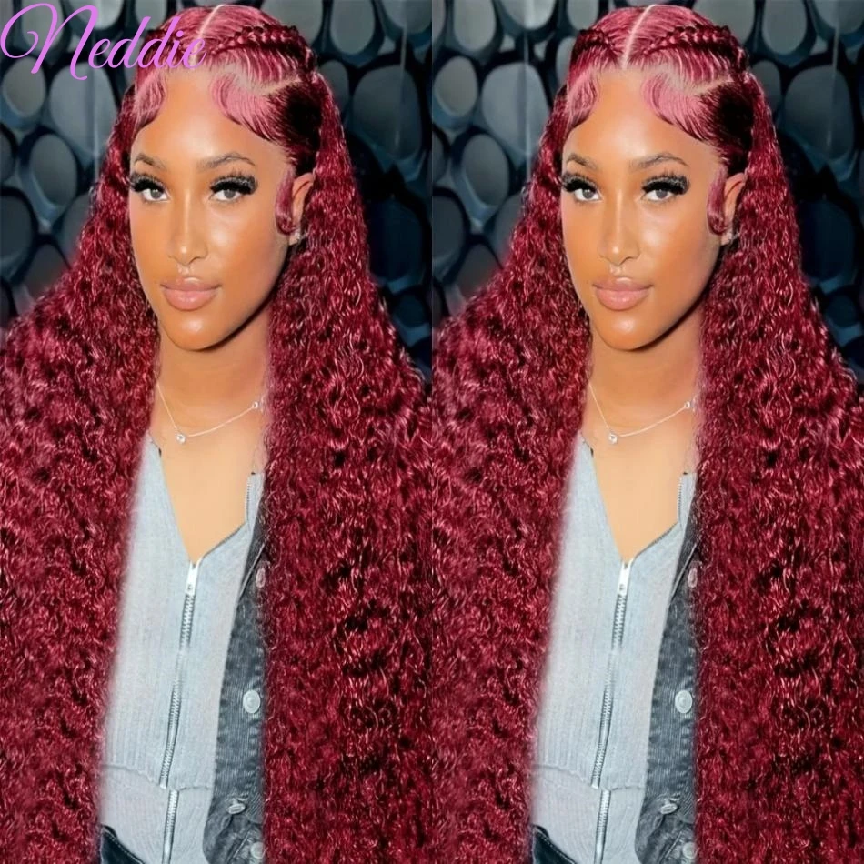 HD Lace Frontal Wig 13x4 13x6 Burgundy Colored Curly Wigs Human Hair Wig 100% 30 40 Inch Deep Wave For Women Lace Front Wigs