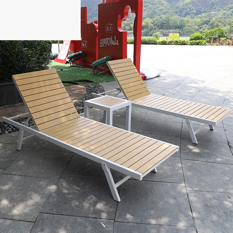 Waterproof outdoor beach beach folding lounger villa open-air swimming pool B & B hotel sun protection plastic wood  single