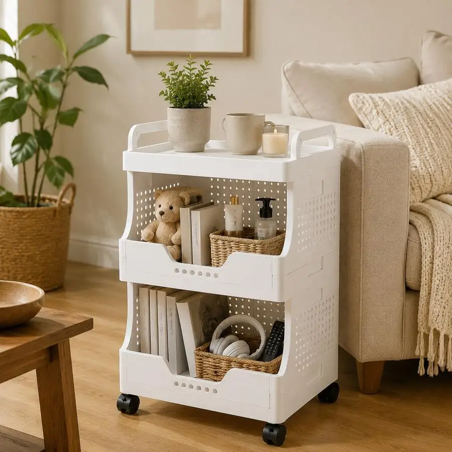Multi‑Tier Rolling Storage Cart, Portable Utility Plastic Organizer Cart With Wheels, Freestanding Mobile Shelving Unit For Kitc