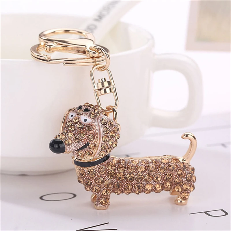 Fashion Dog Dachshund Car Keychain Key Chain Charm Pendant Keys Holder Keyring Women Girl Gift Car Styling Interior Accessories