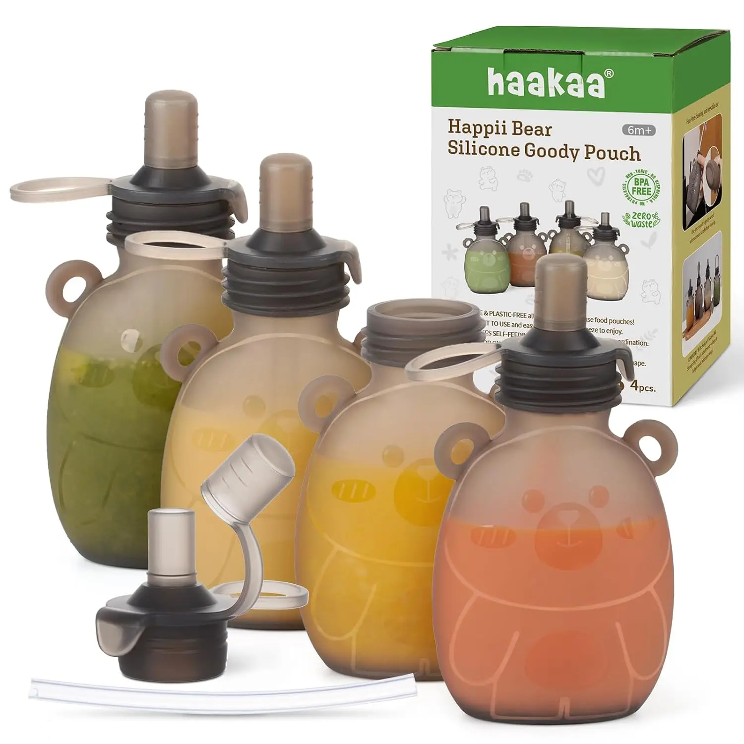 

Многоразовые пакеты для детского питания: для домашнего пюре, соков, смузи - 4 штуки, 6 унций, для малышей и детей