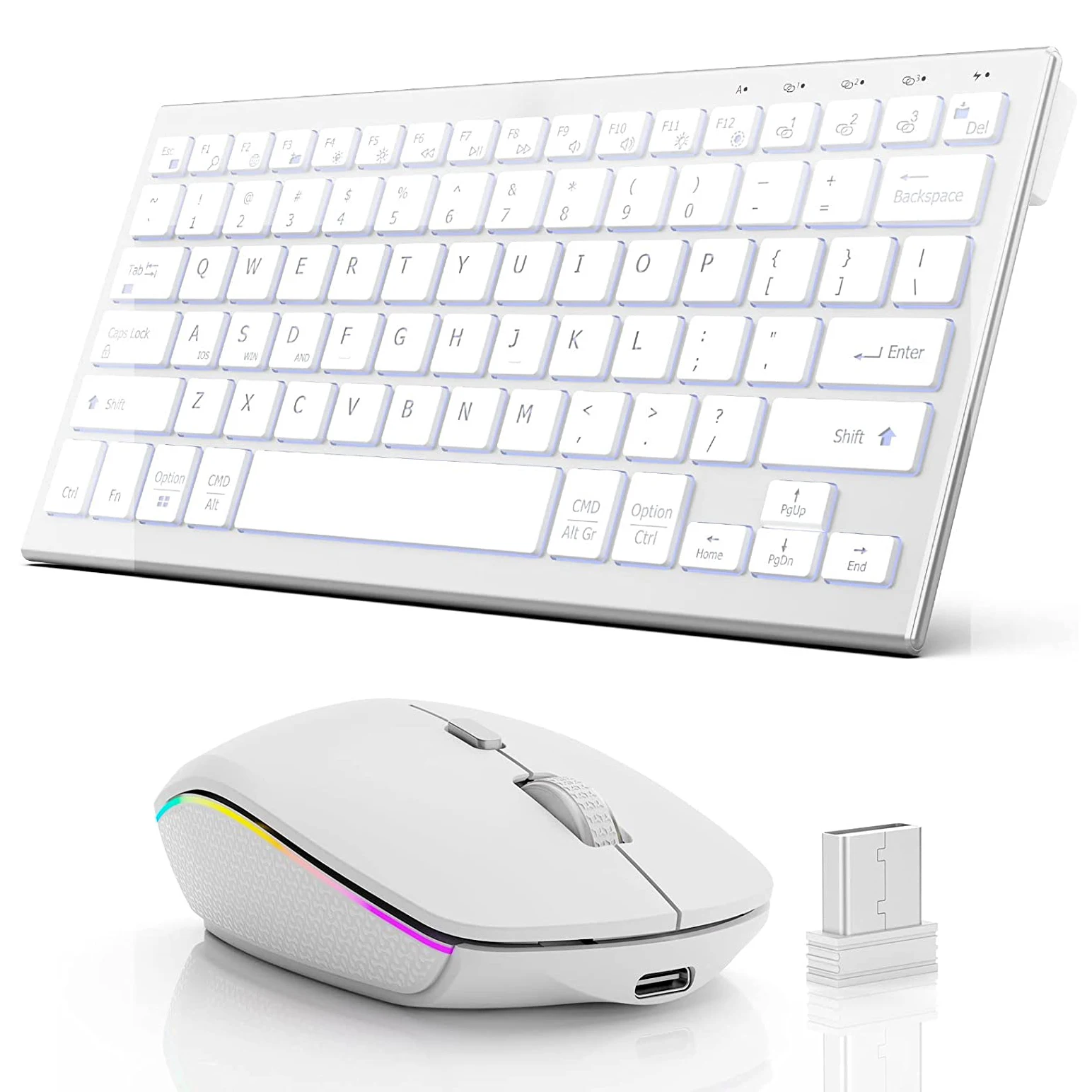 Ultra-thin Wireless Keyboard and Mouse Combo 7 Colors Backlight 2.4G Quiet Typing Easily Switch 3 device For Broad Compatibility