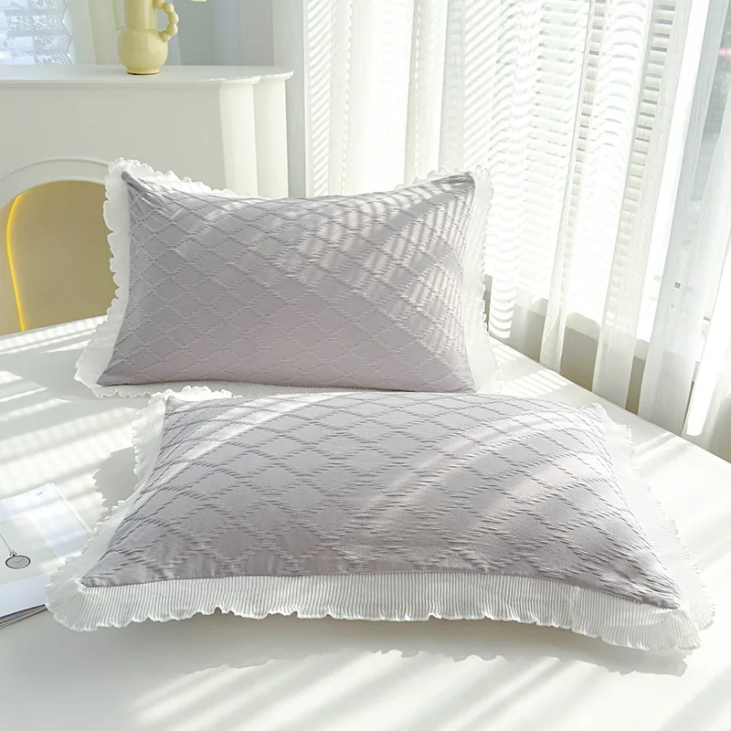 

Washed Cotton Seersucker Jacquard Pillowcase Decorative Cover Soft Breathable Design for Student Dorm Home Bed Sleeping Set