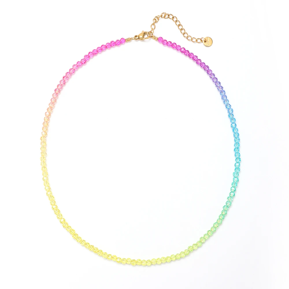 ZMZY-بوهو لامعة كريستال قوس قزح مطرز قلادة للنساء ، اليدوية الزجاج حبة المختنق ، سلسلة الفولاذ المقاوم للصدأ ، مجوهرات الإناث #1