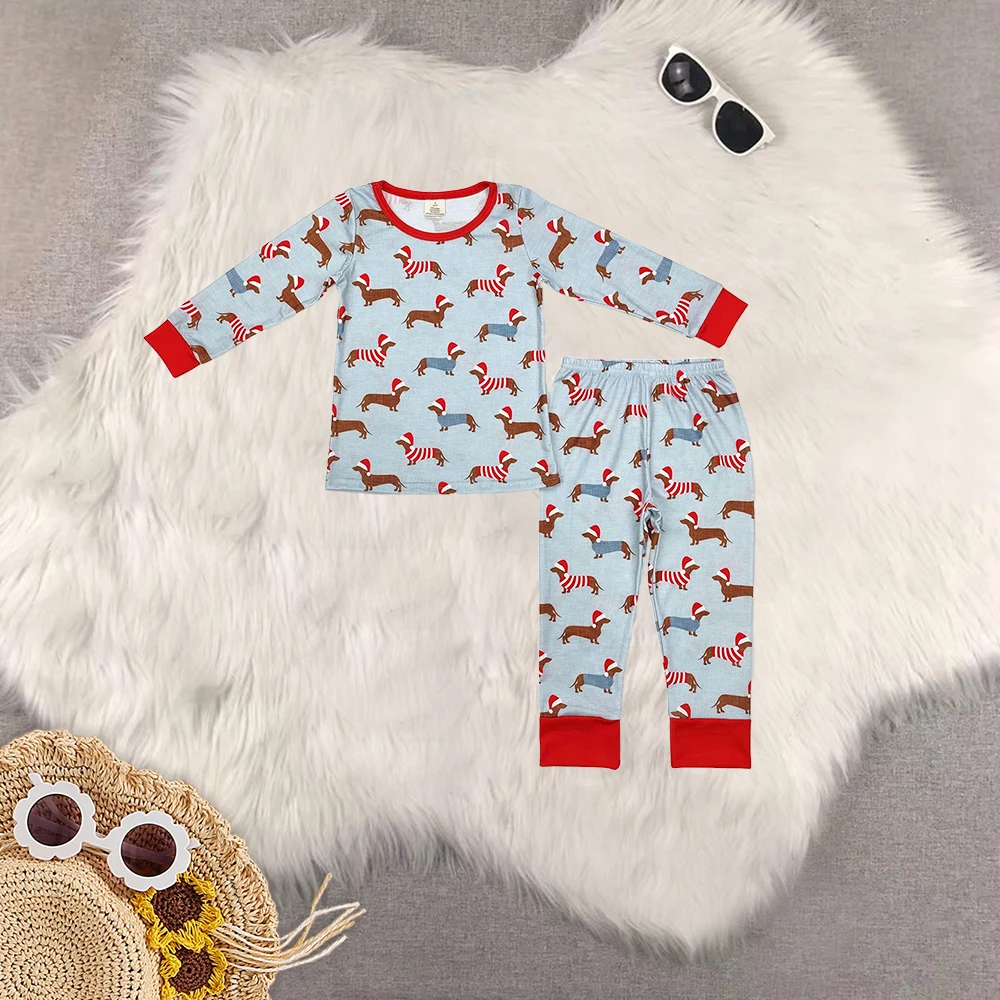 

8.15 Baby Boys Christmas Dachshund Top Pants Pajamas Outfits Sets