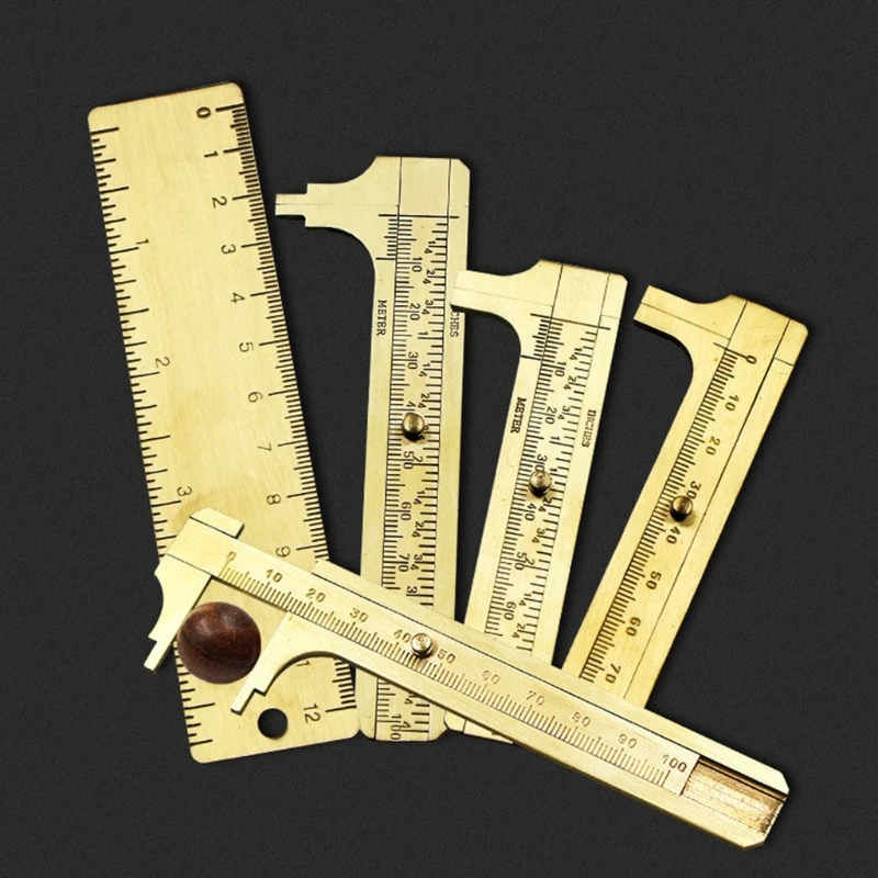 Handy Sliding Gauge Brass Vernier Caliper Ruler Measuring Tool Double Scales mm/inch Mini Brass Pocket Ruler 100mm