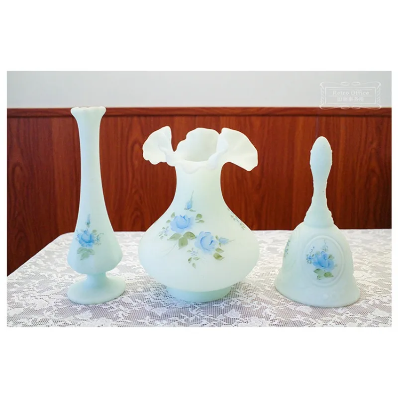 Medieval vase bell glass hand painted blue rose retro small freshener dining table