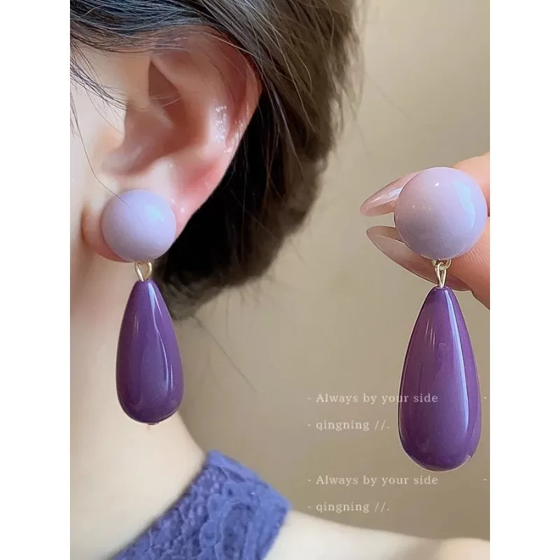 Minimalist Purple Drop Stud Earrings Premium Alloy Hypoallergenic Lightweight Comfortable for Daily Commute and Evening Wear