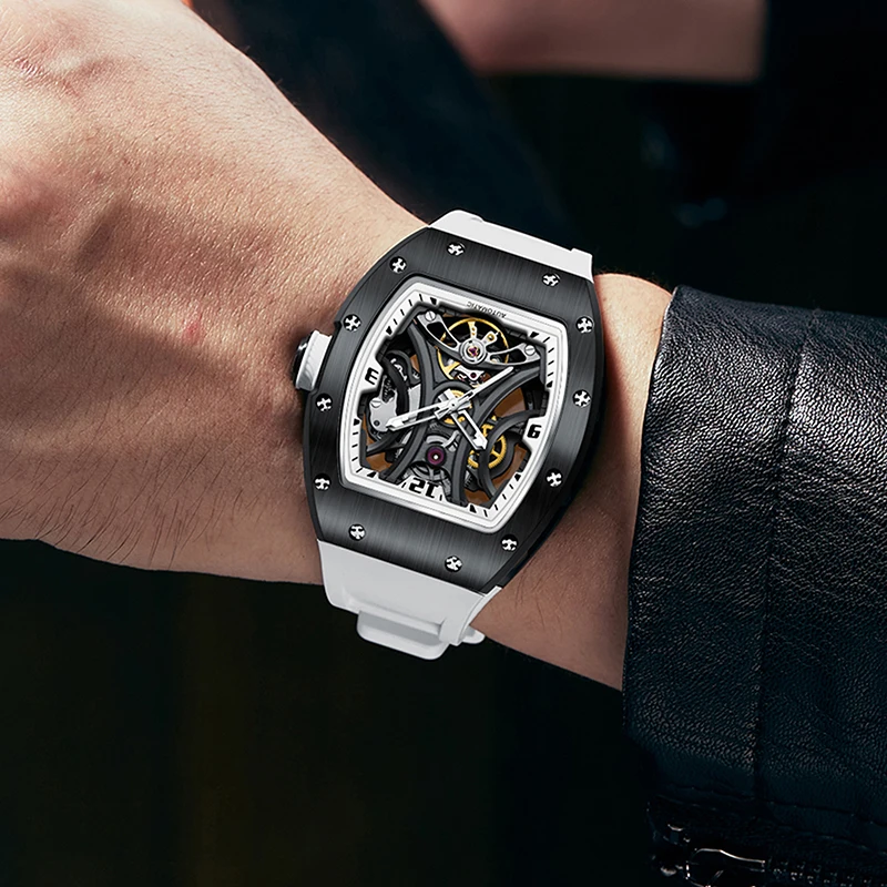 Men Luxury Brand Automatic Mechanical Watch High Quality Fashion Square Shape Silicone Strap Oval Design Factory Wholesale Reloj