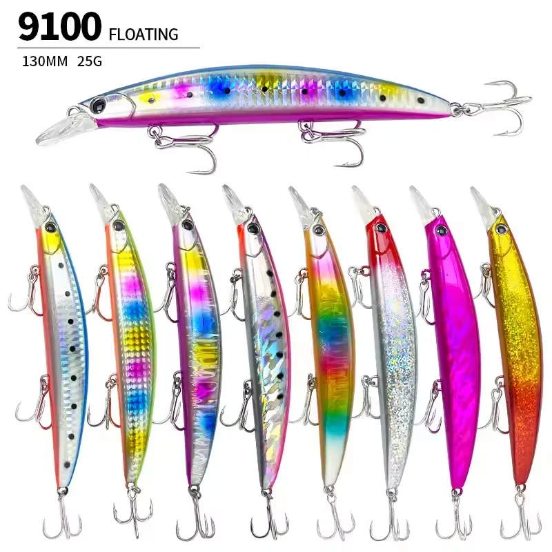 

130m 25g Floating Minnow Lure for Fishing Casting Wobblers Saltwater Trout Bass Lures Isca Pesca Hard Bait Minnow Supplies 9107