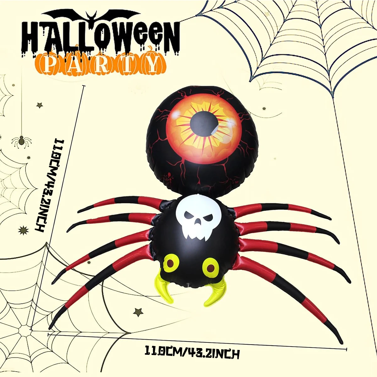 Araignée Gonflable avec Lumière LED pour Halloween, 16 Documents, Décorations Réglables pour Jardin Extérieur